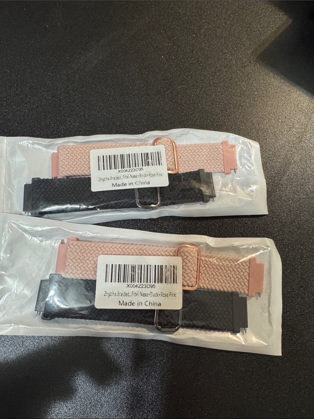 Rose Pink and Black Braided Replacement Watch Bands with Rose Gold Hardware